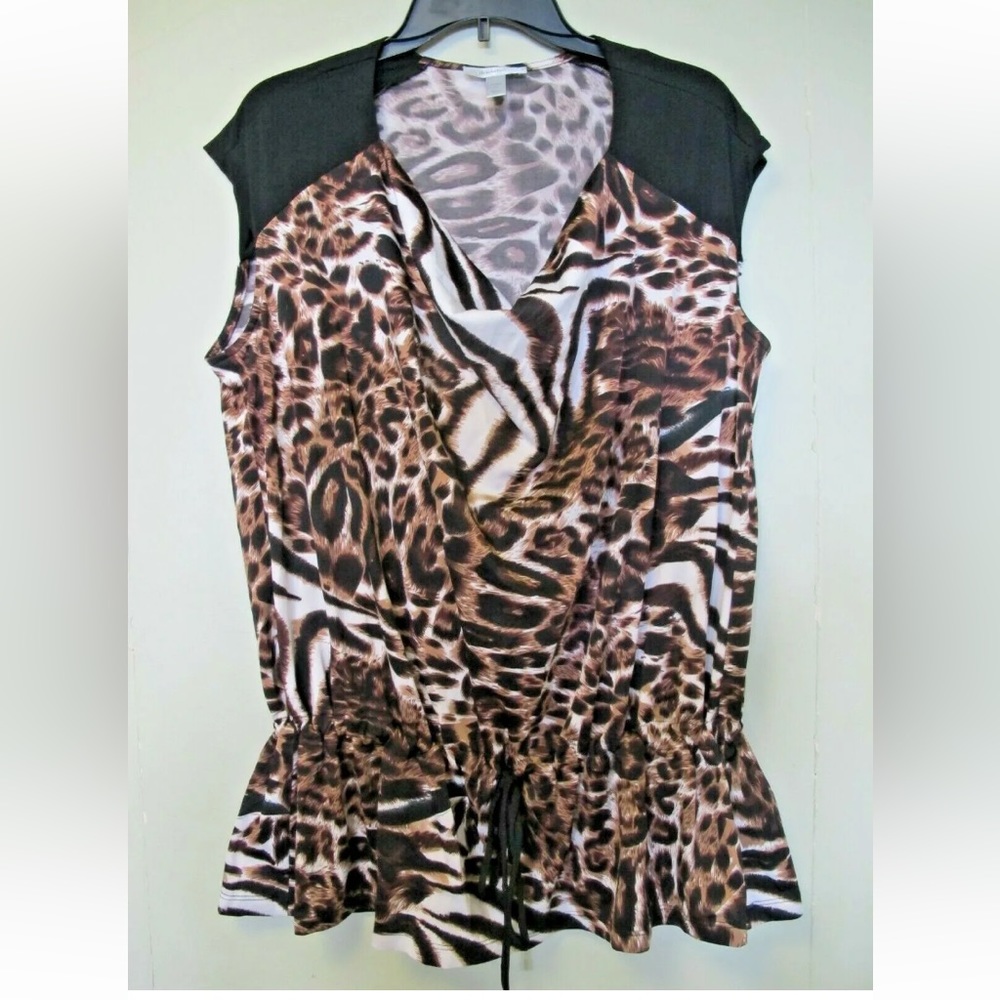 Plus size 2x Dress Barn Animal Print Sleeveless Top, Drawstring Waist Cowl Neck